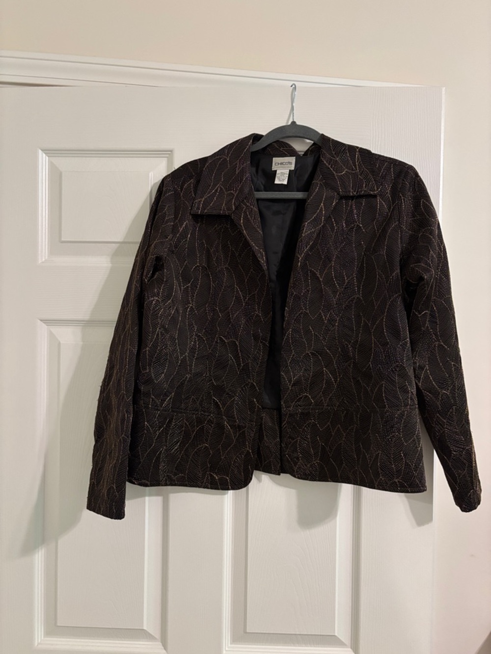 Chico's Dark Brown Metallic-Thread Open Blazer
